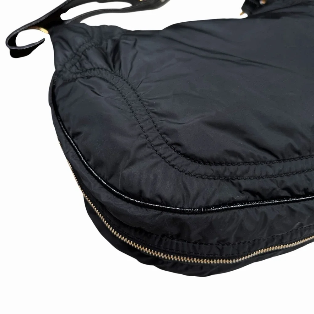 Tod's Tods Pashmy‎ Luna Black Nylon & Patent Leather Hobo w Zipper Detail